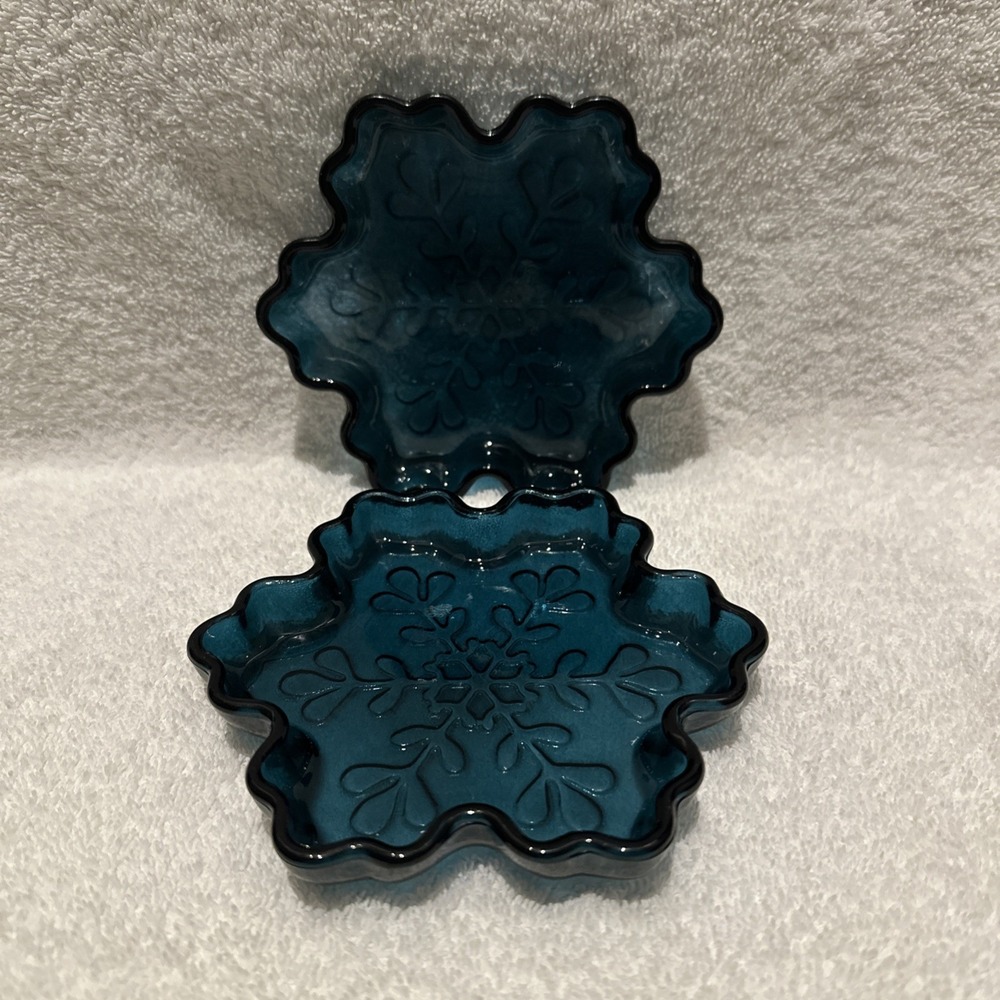 Green Glass 5.5" Snowflake Decor Trinket Dish (Set of‎ 2) Winter Holiday